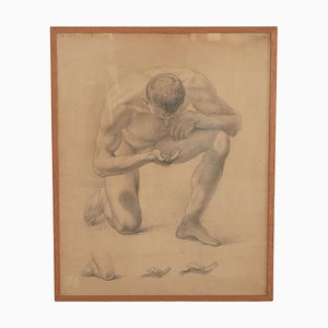 Etude de Nu Masculin, Dessin au Crayon, 1940s