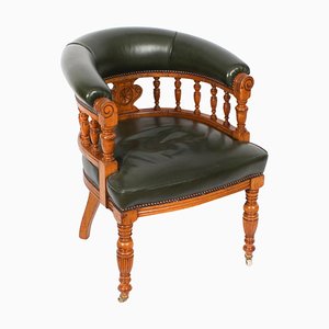 Fauteuil Antique Édouardien en Cuir Vert, 1890s