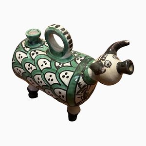 Mid-Century Spanish Ceramic Bull Sculpture Botijo Jar by Punter