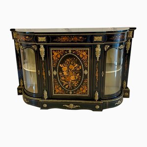 Antique Victorian Ebonised and Inlaid Floral Marquetry Credenza/Sideboard, 1860s