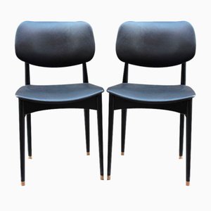 Set of Vintage Office Chairs in Black Leather from Cassina, Italy, 1950s