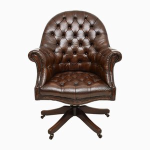 VIntage Victorian Style Leather Swivel Desk Chair, 1950s