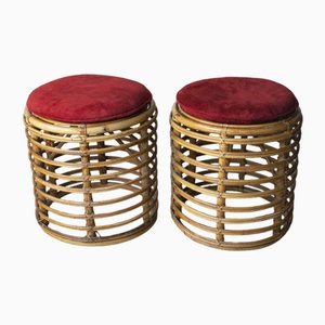 Bamboo Poufs attributed to Tito Agnoli, 1960s, Set of 2