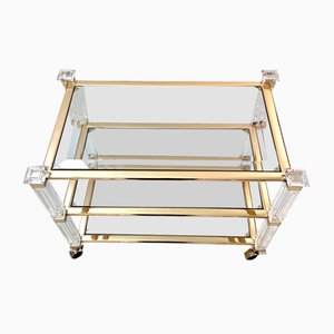 Mid-Century Acrylic Three-Tier Bar Cart with Brass Details, 1970s
