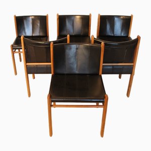 Chaise en Noyer et Cuir Noir par Gian Franco Frattini pour Bernini, 1980s, Set de 6