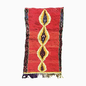 Moroccann Red Traditional Handwoven Boucherouite Berber Cotton Rug, 1980s