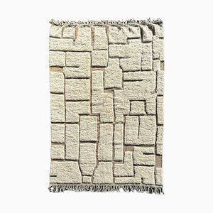 Modern Moroccan White Handwoven Berber Area Wool Rug