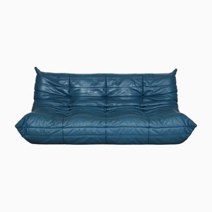 Togo 3-Seater Sofa in Petrol Blue Leather by Michel Ducaroy for Ligne Roset, 1972