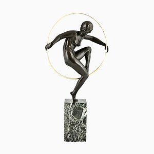Marcel Andre Bouraine, Art Deco Nude Hoop Dancer, 1930, Bronze