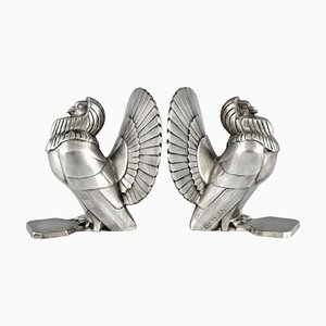Art Deco Silvered Bronze Dove Bookends by C. Charles, 1930, Set of 2