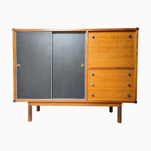 Italienisches Sideboard aus Teakholz & Schwarzem Skai von G. Coslin für 3v Arredamenti, 1960er