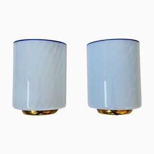 Blue Murano Glass Wall Lamps with Brass Structure, 1950s, Set of 2