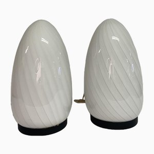 Murano Crystal Table Lamps on Metallic Base, Set of 2