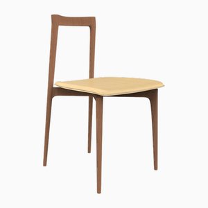 Moderner Linea 605 Stuhl in Beigefarbenem Leder & Holz von Collector Studio