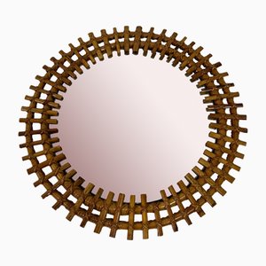 Miroir Vintage Rond en Bambou, Italie, 1960s