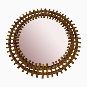 Vintage Round Italian Bamboo Mirror, 1960s