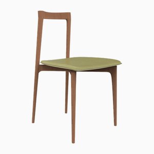 Modern Linea 631 Grey Chair in Green Leather and Wood by Collector Studio