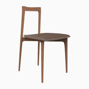 Modern Linea 646 Grey Chair in Brown Leather and Wood by Collector Studio