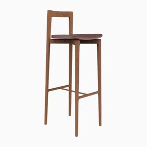 Chaise de Bar Linea 625 Moderne en Cuir Rouge et Bois par Collector Studio