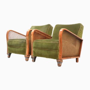 Vintage Armchairs with Green Velvet Upholstery, 1960s, Set of 2