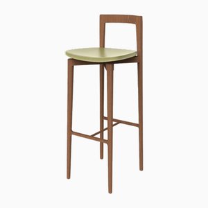 Modern Linea 631 Grey Bar Chair in Green Leather and Wood by Collector Studio