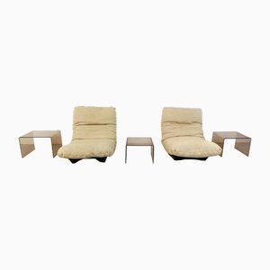 Marsala Lounge Chairs with Tables by Michel Ducaroy for Ligne Roset, 1970s, Set of 5