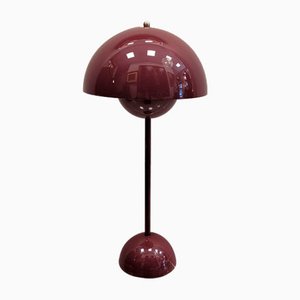 Flowerpot Table Lamp in Burgundy Color by Verner Panton