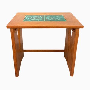 Vintage Coffee Table in and Ceramic Oak by Guillerme Et Chambron, 1960s