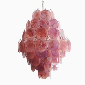 Large Vintage Italian Murano Chandelier with Pink Alabaster Disks, 1990s