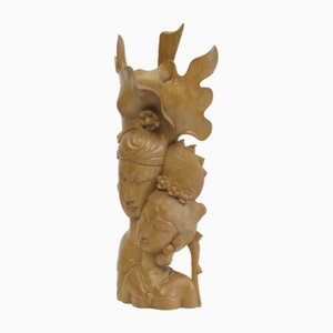 Sculpture Balinaise Art Déco en Bois d'un Couple, 1930s