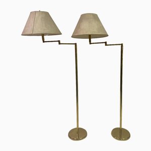 Italian Brass Swing Arm Floor Lamps, 1970s, Set of 2