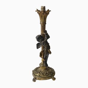 Lampada da tavolo Cherubino in bronzo nello stile di Denise Delavigne o Auguste Moreau, fine XIX secolo