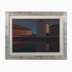 Roberto Plevano, Il Naviglio Grande, Corsico, 1977, Oil on Canvas, Framed