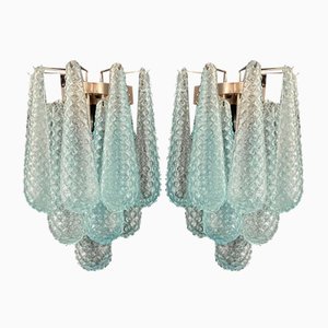 Vintage Blue Glass Petals Drop Wall Sconces, 1990s, Set of 2