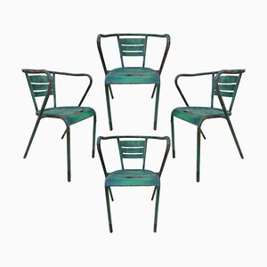 Mid-Century Spanish Industrial Metal Stackable Chairs, Set of 4