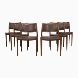 Model 80 Leather Dining Chairs by Niels Møller for J.L. Møllers, 1960s, Set of 6