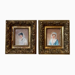 Laure Levy, Portraits, 1800s, Oil Paintings on Porcelain, Framed, Set of 2