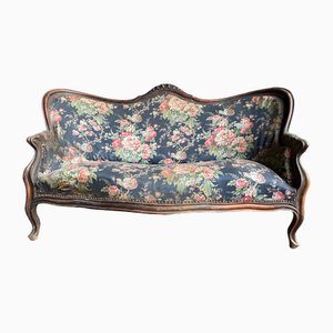 20th Century Napoleon III Sculpted Mahogany Bench in Garnish and Fabric with Roses