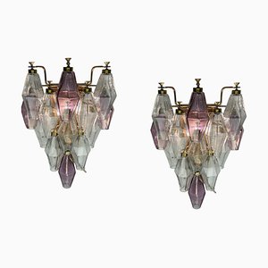 Apliques poligonales de cristal de Murano, años 70. Juego de 2