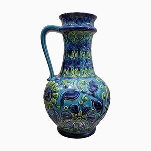 Vase avec Poignée à Motifs Floraux de Bay Keramik, Allemagne, 1970s