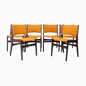 Mahogany Dinner Chairs with Ocher Fabric attributed to Erik Buck, 1960s, Set of 6