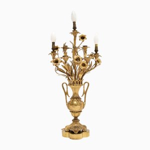 Lámpara de mesa francesa antigua de bronce dorado, 1900