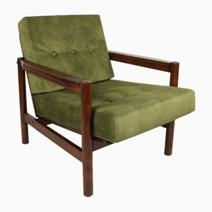 Vintage Armchair in Green Olive Velvet, 1970s
