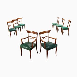 Vintage Chairs in Leatherette & Wood, Italy, 1950s, Set of 8