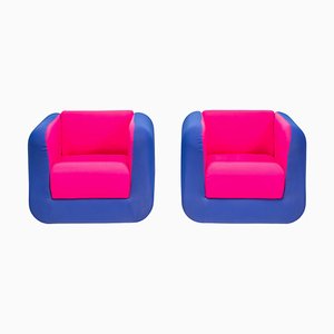 Butacas Cube en rosa y azul de Roche Bobois. Juego de 2