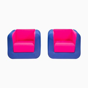 Pink & Blue Cube Armchairs from Roche Bobois, Set of 2