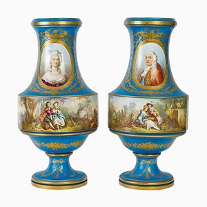 Jarrones de porcelana Napoleon Sèvres, siglo XIX. Juego de 2