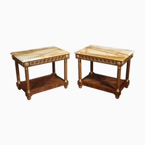 Marble Top Side Tables, 1890s, Set of 2