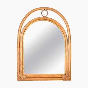 French Riviera Arch Mirror with Double Bamboo and Rattan Frame, Italy, 1970s