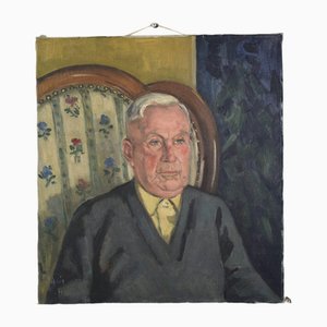 Portrait post impressionniste d'un homme âgé, huile sur toile, milieu du 20e siècle